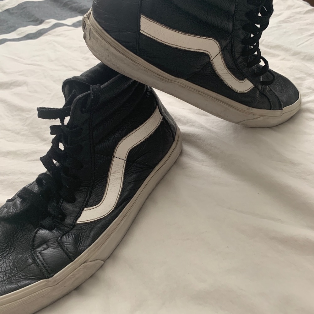 Black Sk8 Hi All Leather Vans Shoes 11.5
